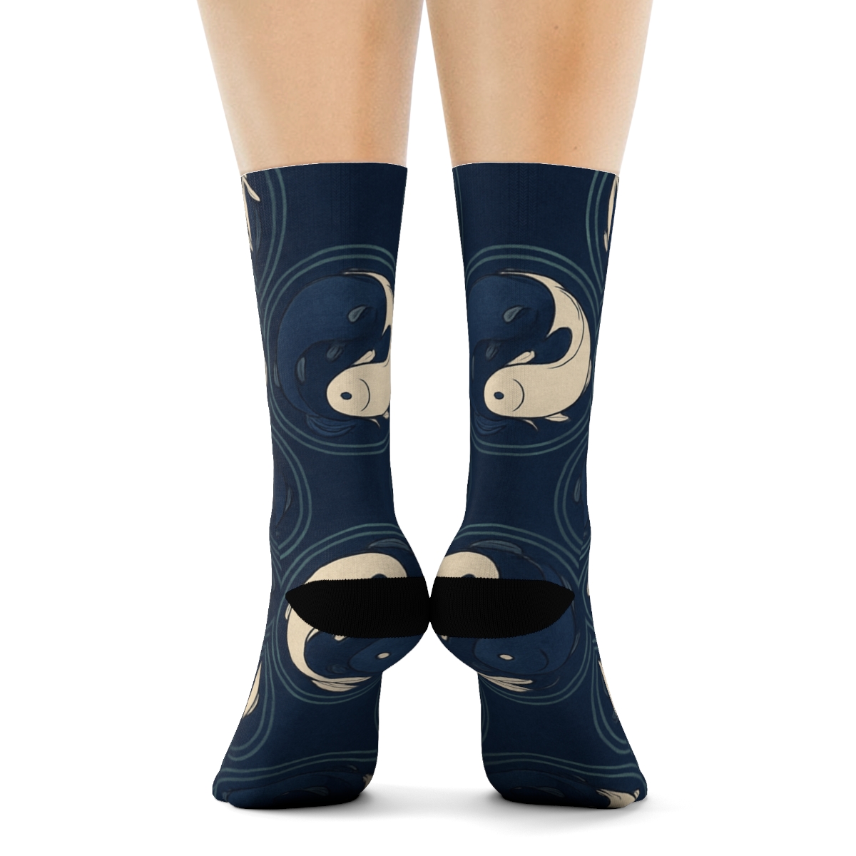 Indigo Koi Duality Spiral Tiles unique graphic crew socksIndigo Koi Duality Spiral Tiles Crew Socks - Image 4