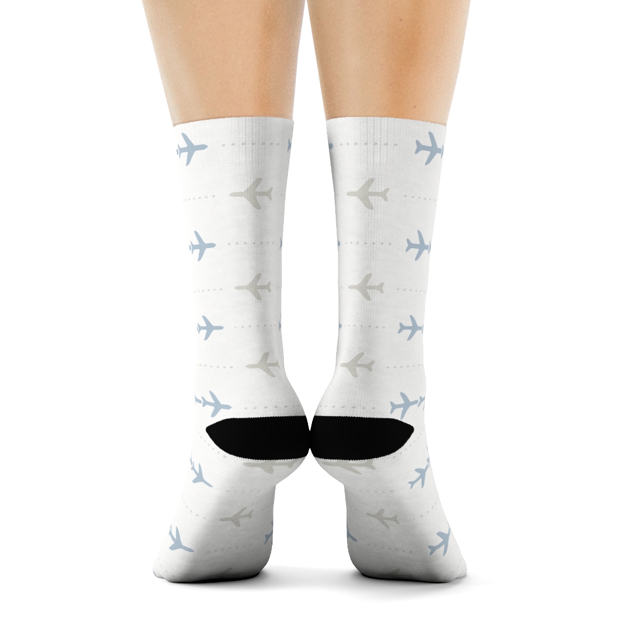 Minimal Airplane Silhouette Micro Grid premium sports crew socks