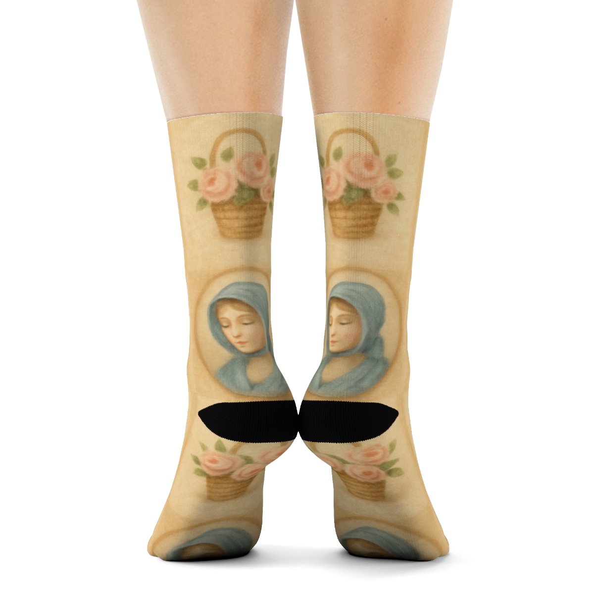 Pastoral Bonnet Cameos Pattern Mary soft everyday crew socks