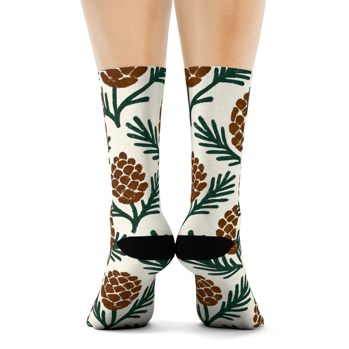 Evergreen Branches Pine Cone Tile soft everyday crew socks