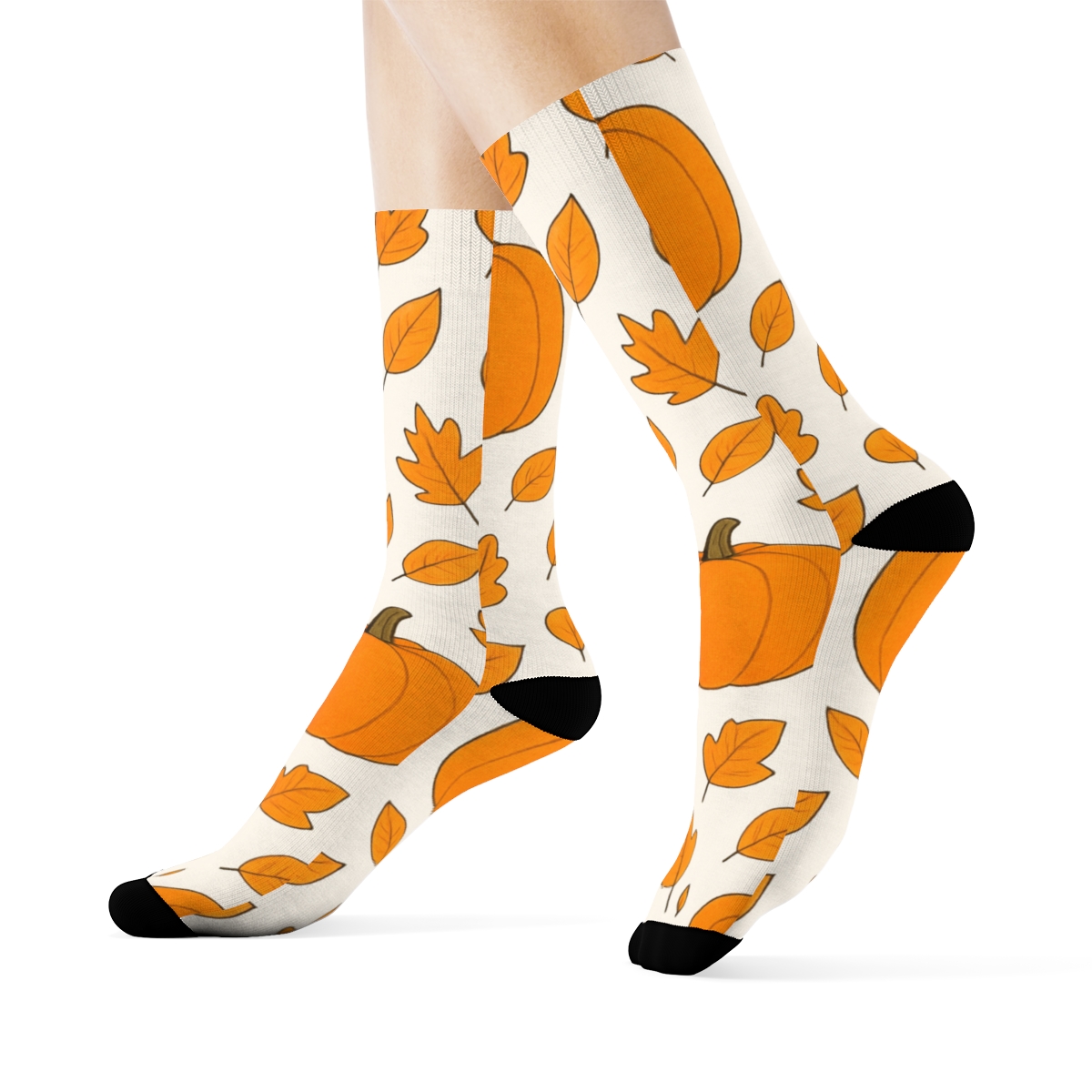 Orange Autumn Leaf And Pumpkin Scatter On White Background stylish athletic crew socks