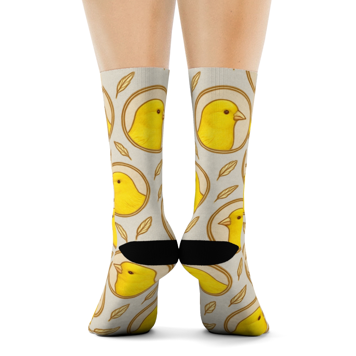 Canary Songbird Portrait Coins On Light Gray trendy patterned crew socks