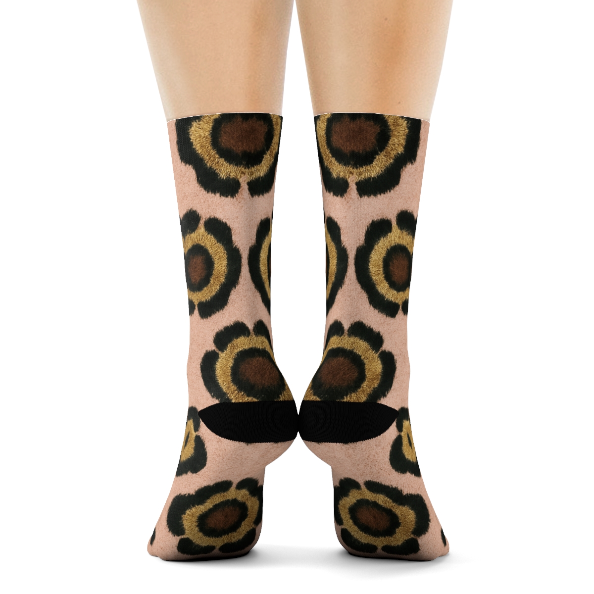 Blush Gold Rosette Medallion Mirror Repeat designer printed crew socks