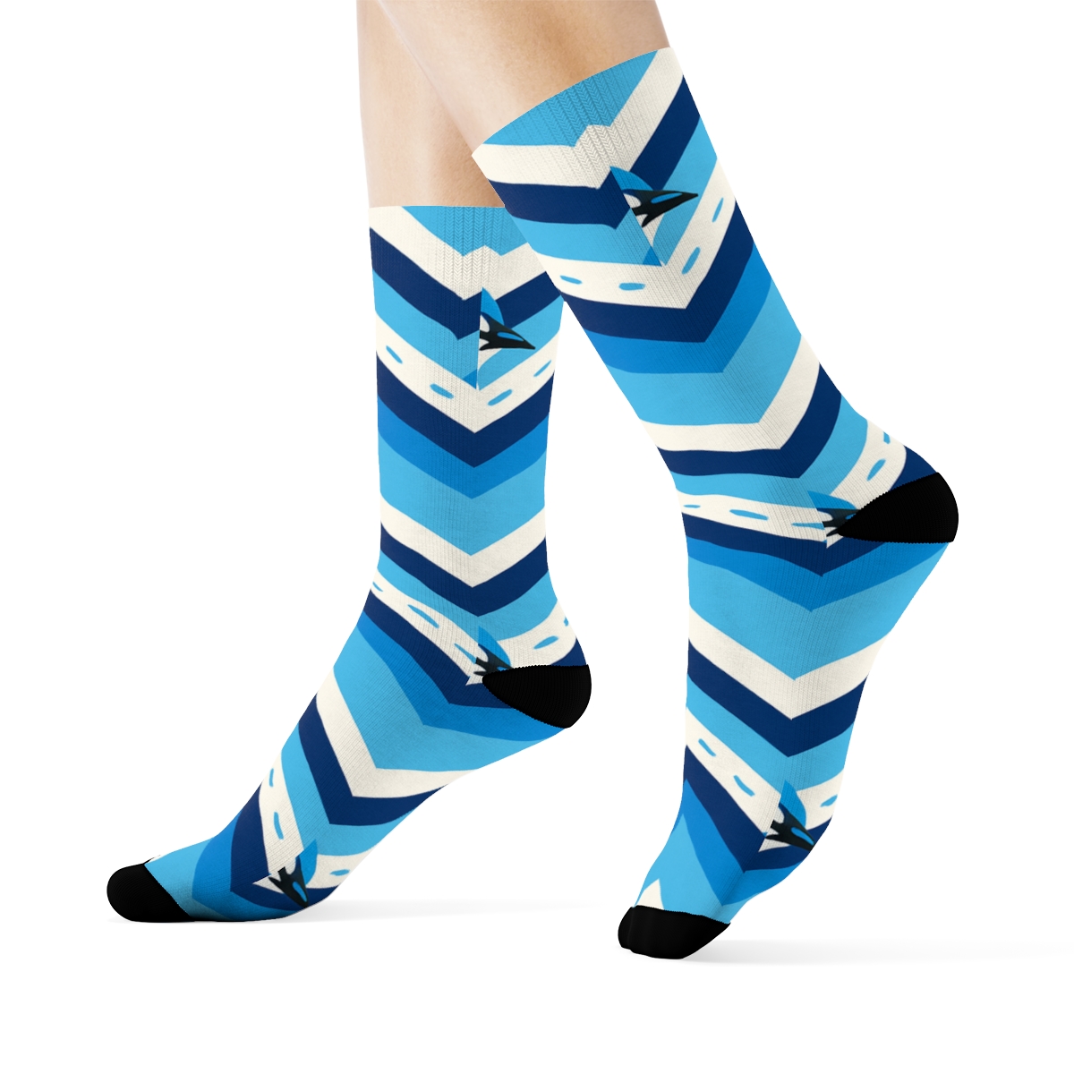 Blue Jay Crest Chevron Bands On Sky Blue Background designer printed crew socks