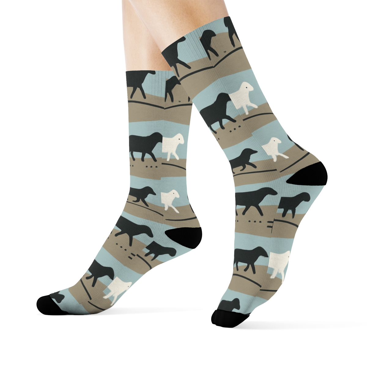 Rolling Hills Band Pattern, Pasture Sheep premium sports crew socks