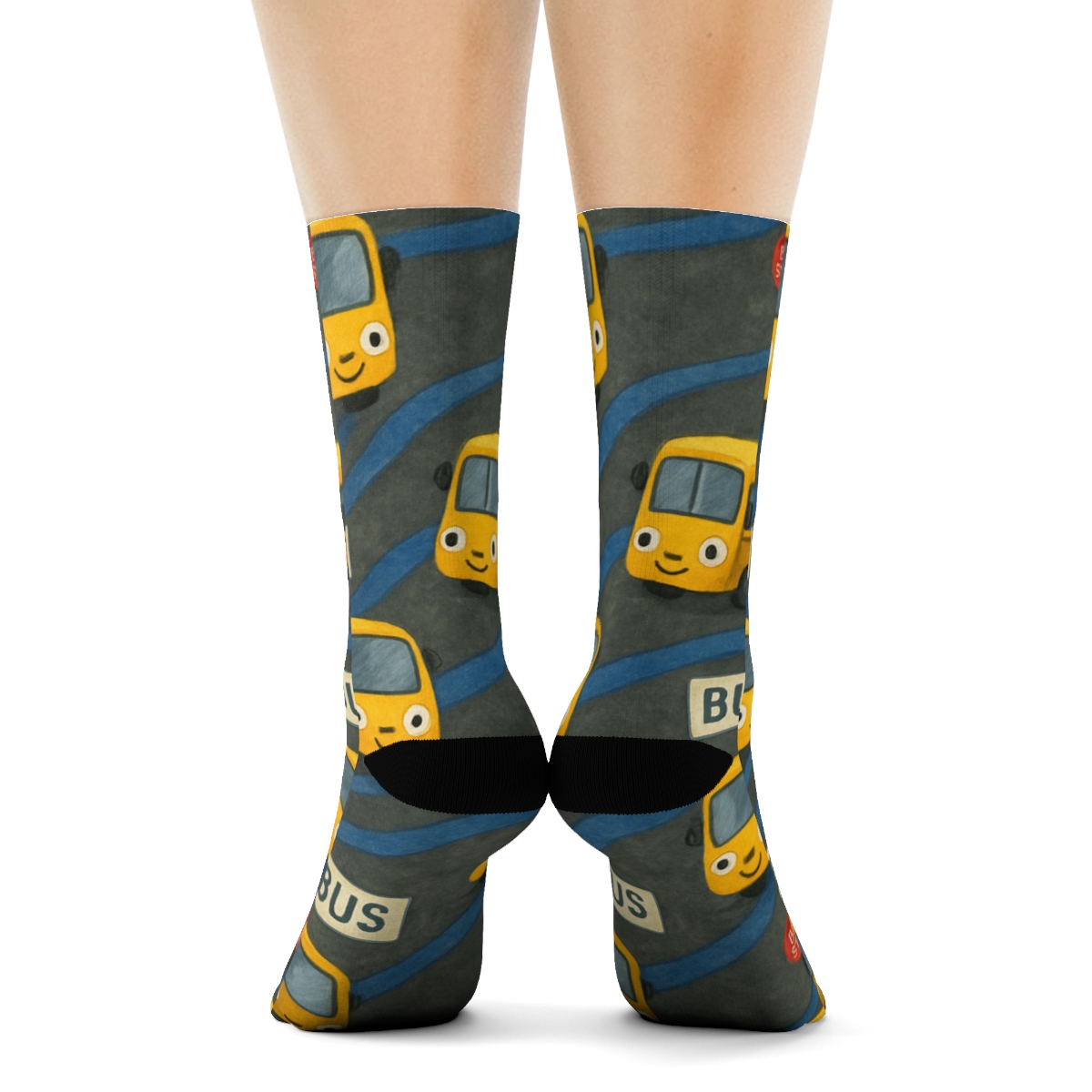 Route Map Ribbons With Bus Driver Charm designer printed crew socks