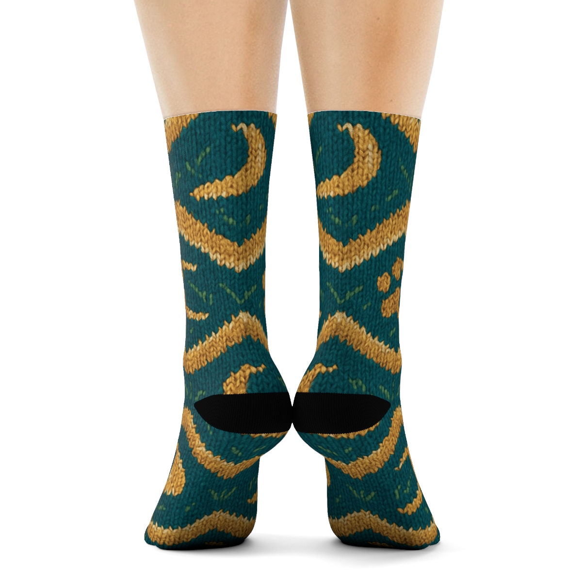 Labrador Retriever Knitted Paw Chevron On Deep Teal designer printed crew socks