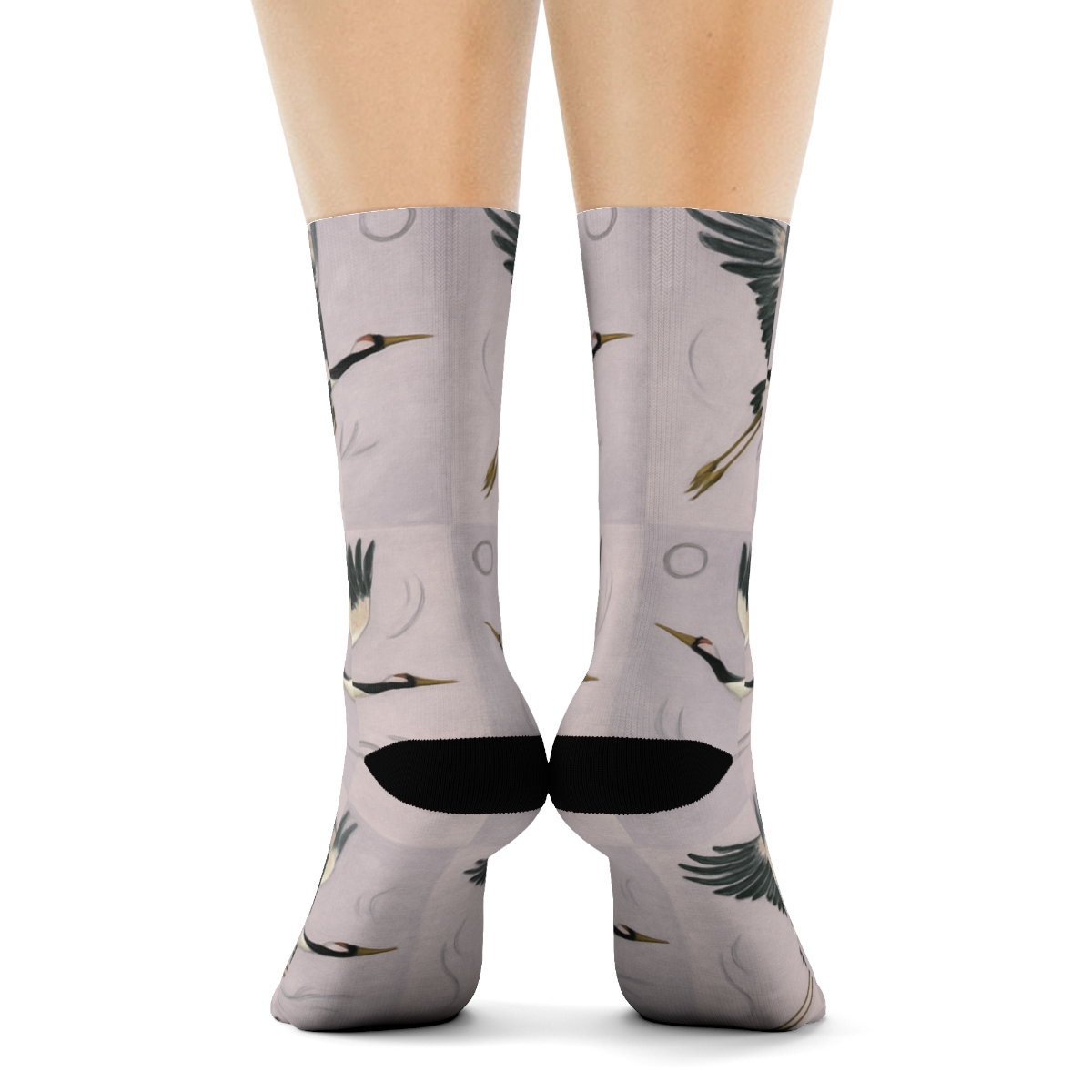 Crane Flight Mirror Tiles On Pale Lavender Background premium sports crew socks