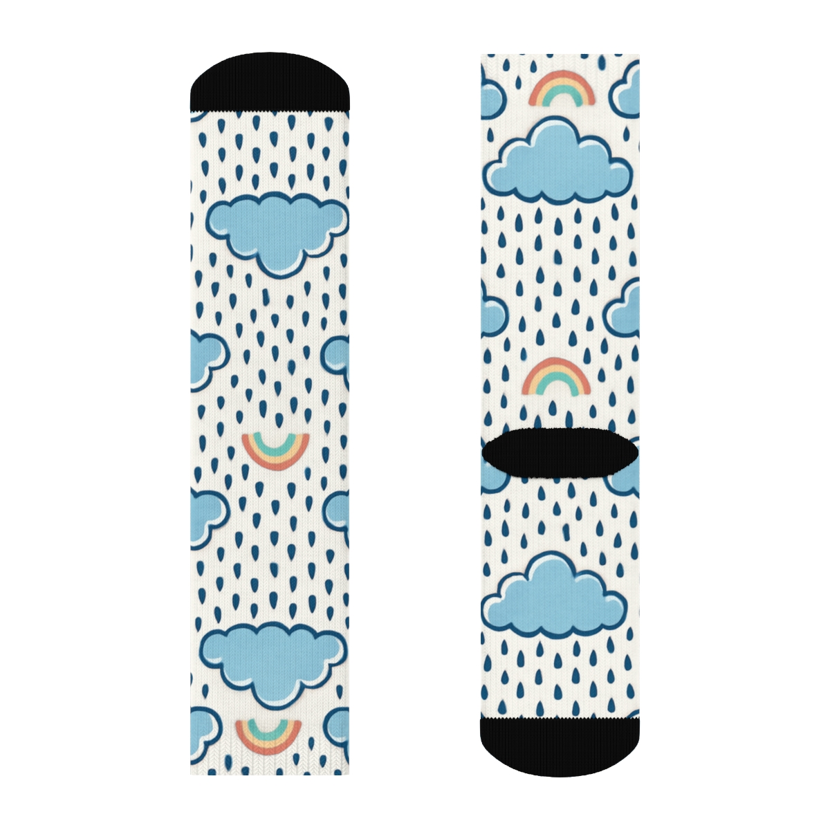 Clouds Rainbow Shower Chevron designer printed crew socks
