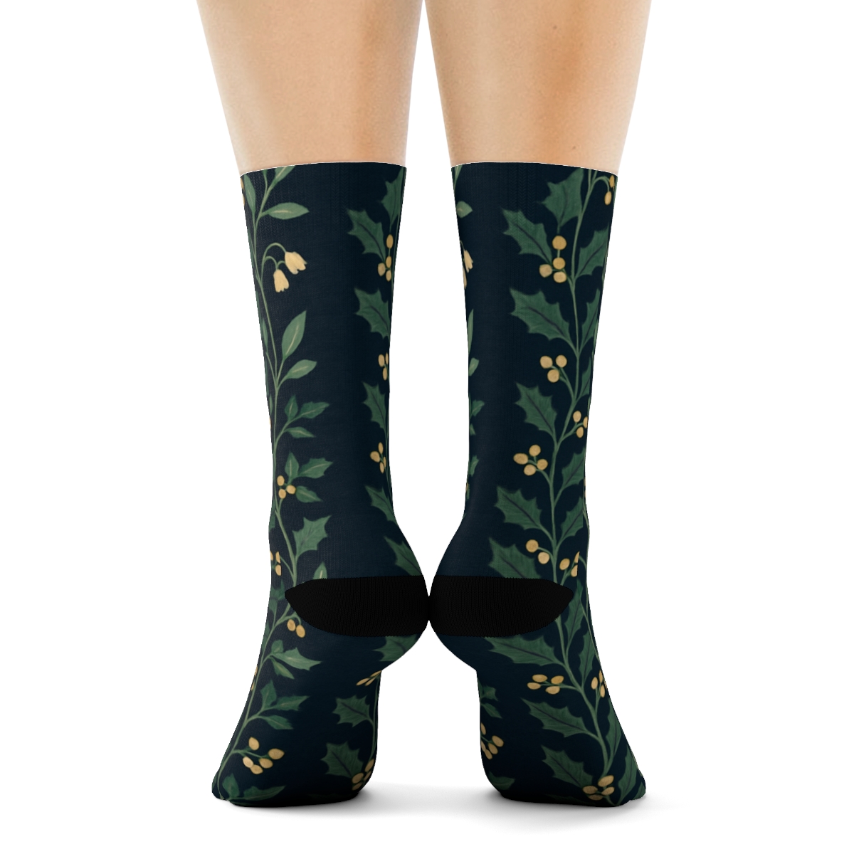 Midnight Mistletoe Vines unique graphic crew socks