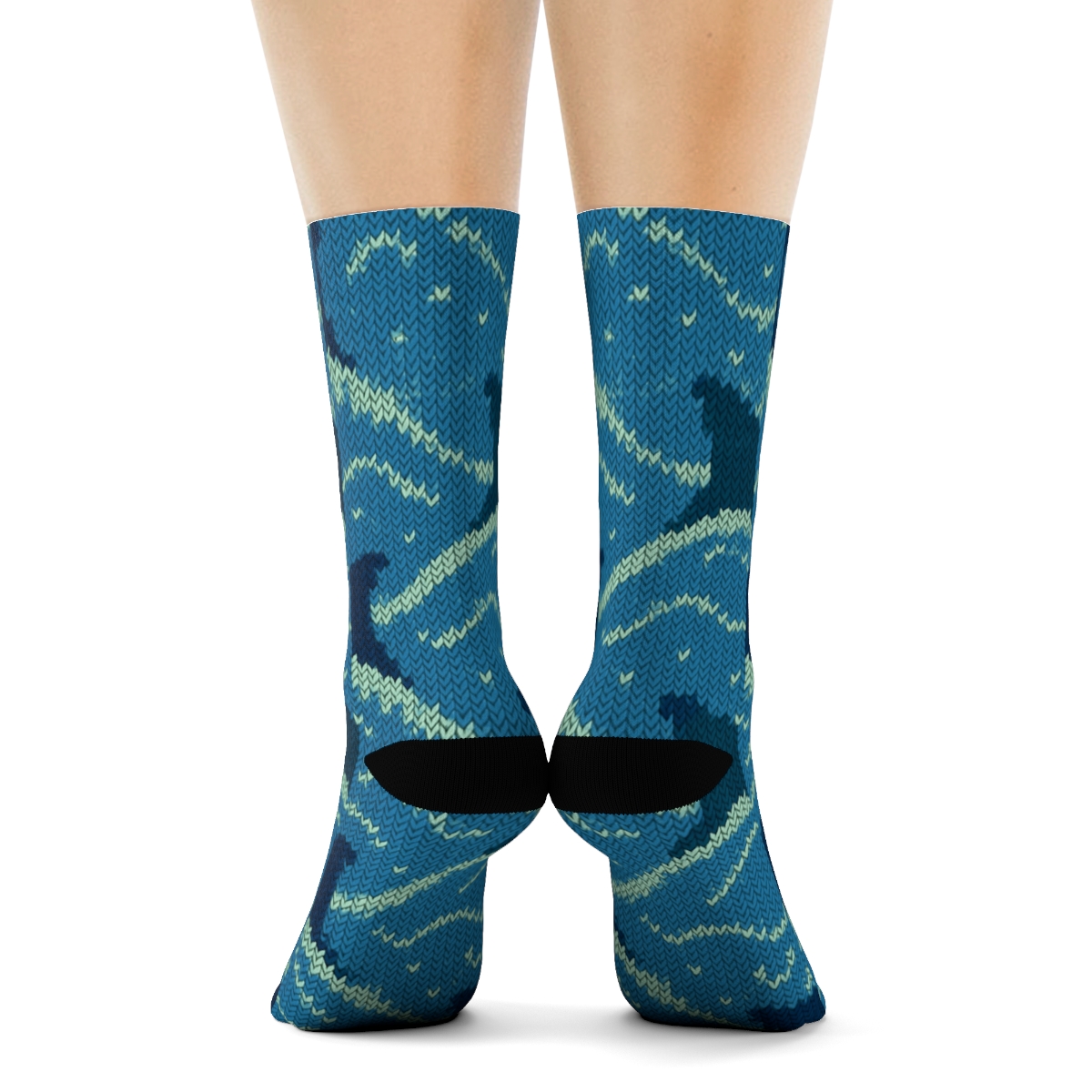 Shark Fin Chevron Knit Illusion designer printed crew socks