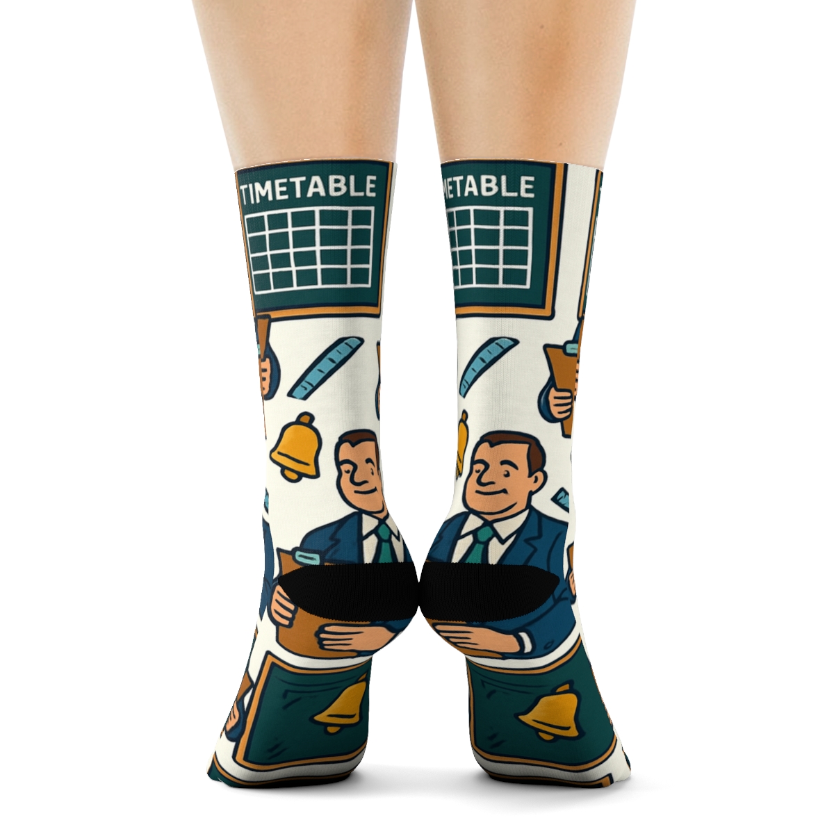 School Principal Leadership Chalkboard Grid unique graphic crew socks