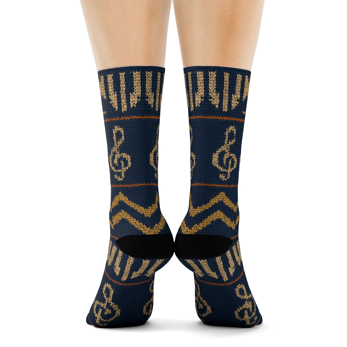 Musician Knitted Pattern Illusion Treble Clef Bands premium sports crew socks