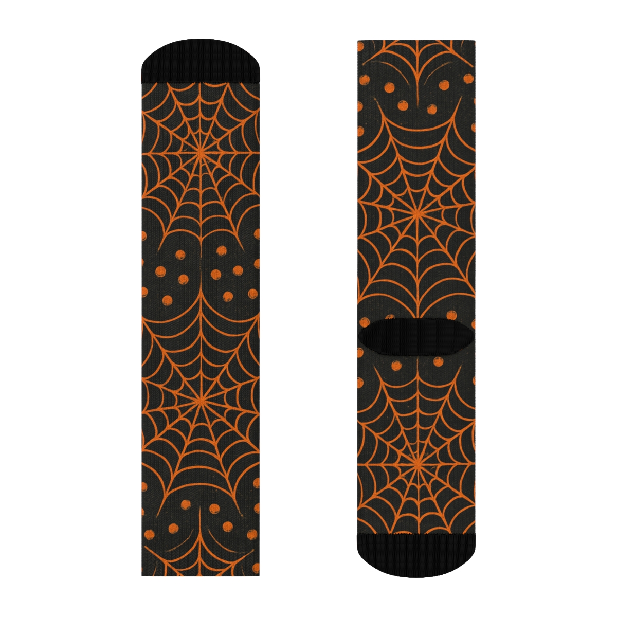 Spider Web Overlay With Pumpkin Dots On Black Background stylish athletic crew socks
