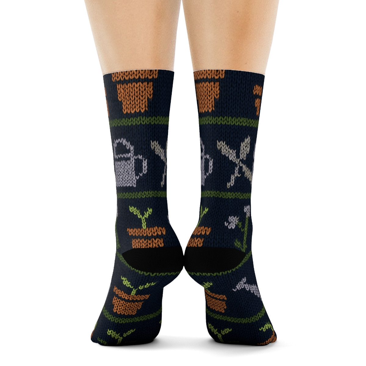 Midnight Potting Bench Pattern Gardener designer printed crew socks