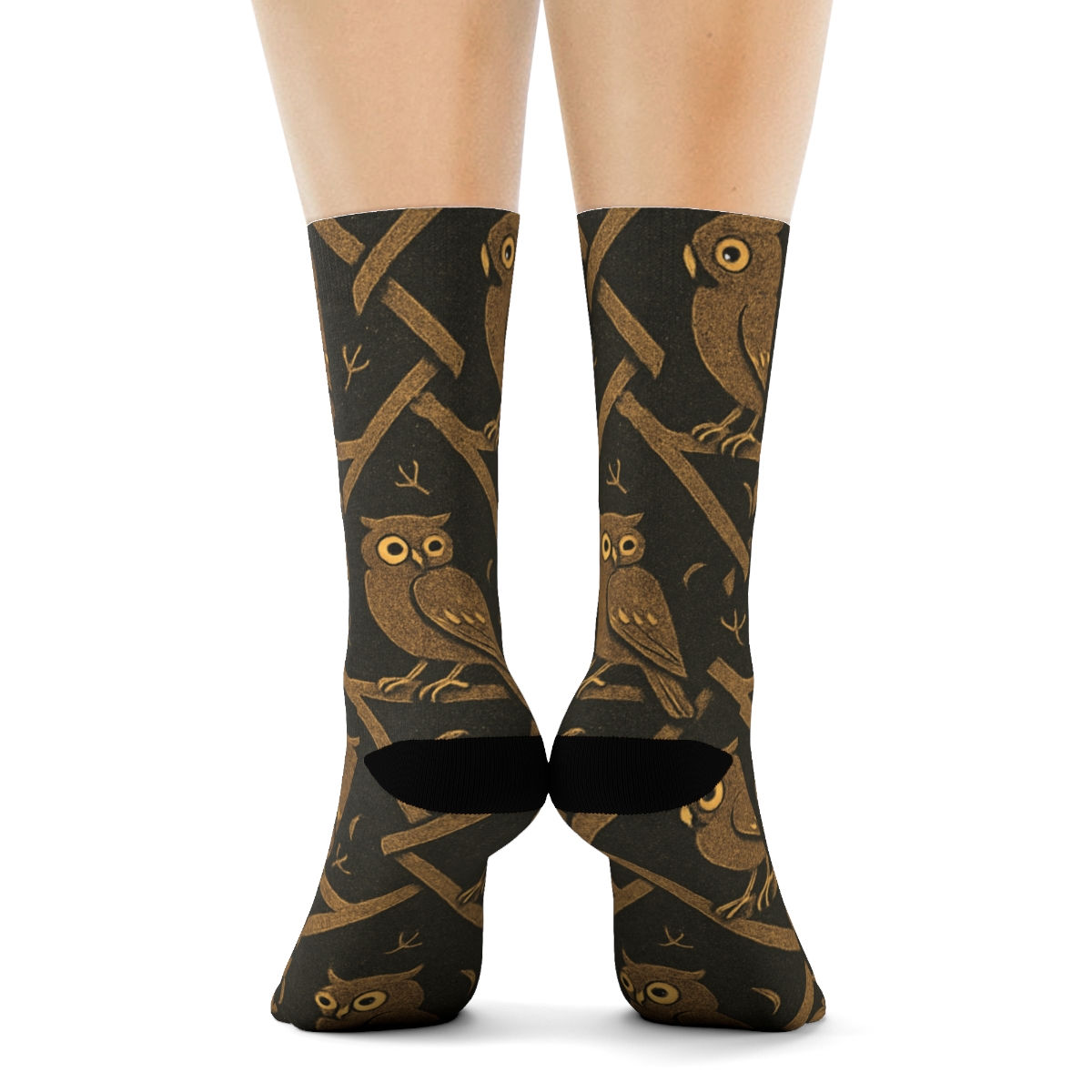 Owl Moonlit Perch Lattice On Charcoal Background unique graphic crew socks