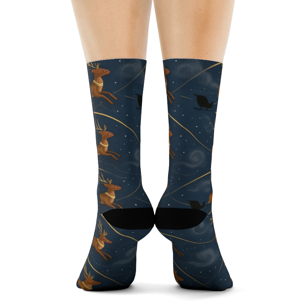 Golden Sleigh Trail Reindeer Pattern trendy patterned crew socks