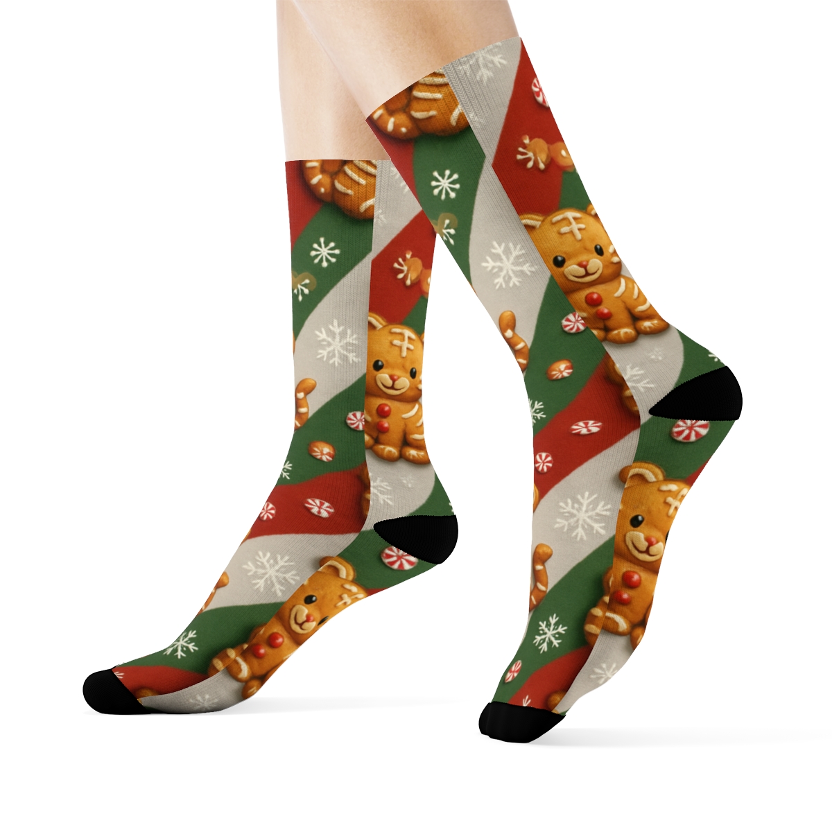 Gingerbread Tiger Diagonal Stripe Repeat On Light Gray Background designer printed crew socks