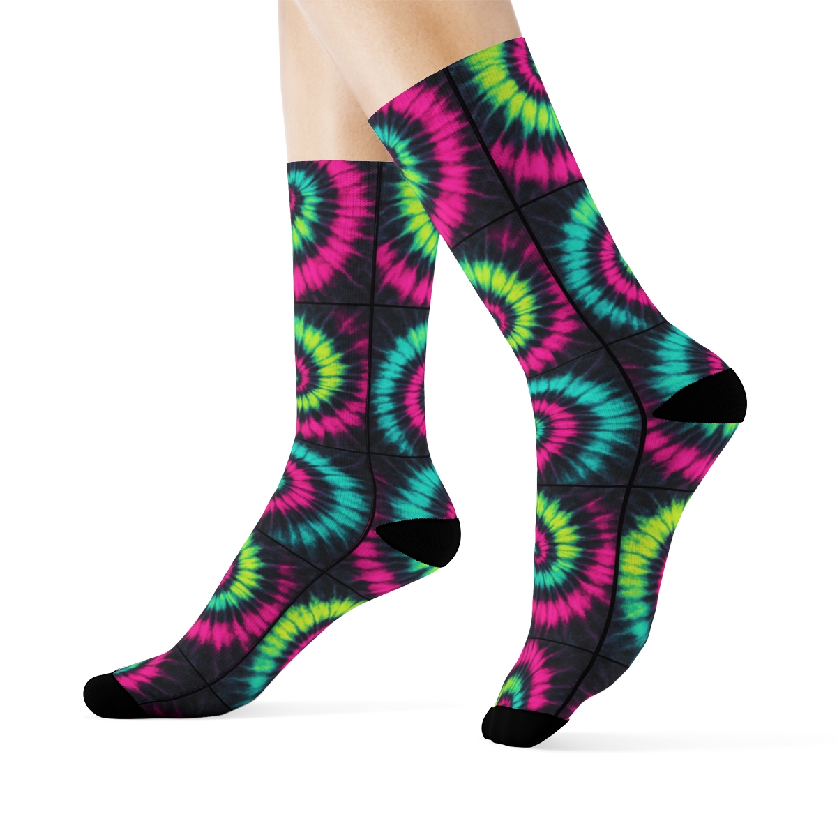 Neon Spiral Tile Grid On Charcoal Wash comfortable cotton crew socks