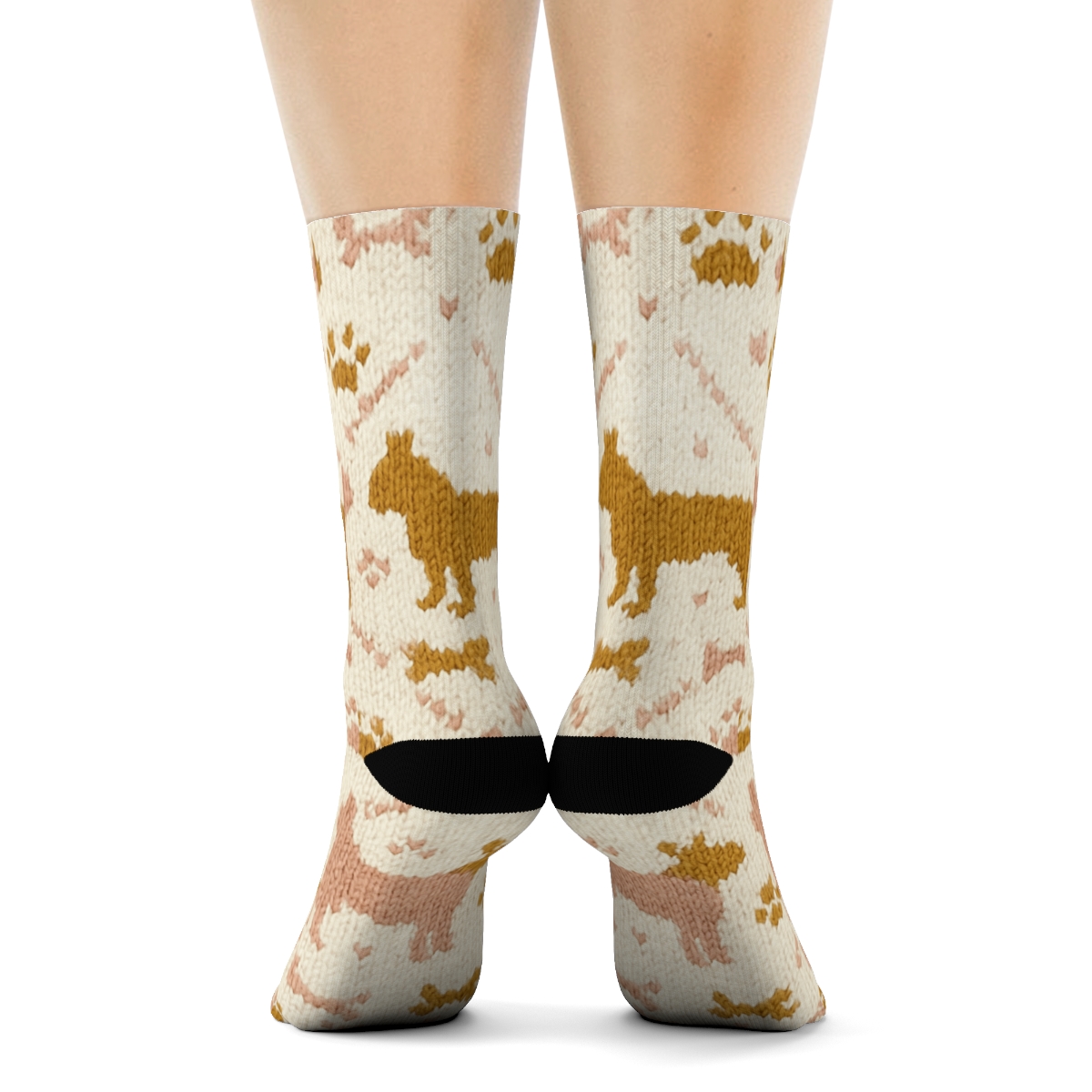 Knitted Brindle Bulldog Cable Tessellation soft everyday crew socks