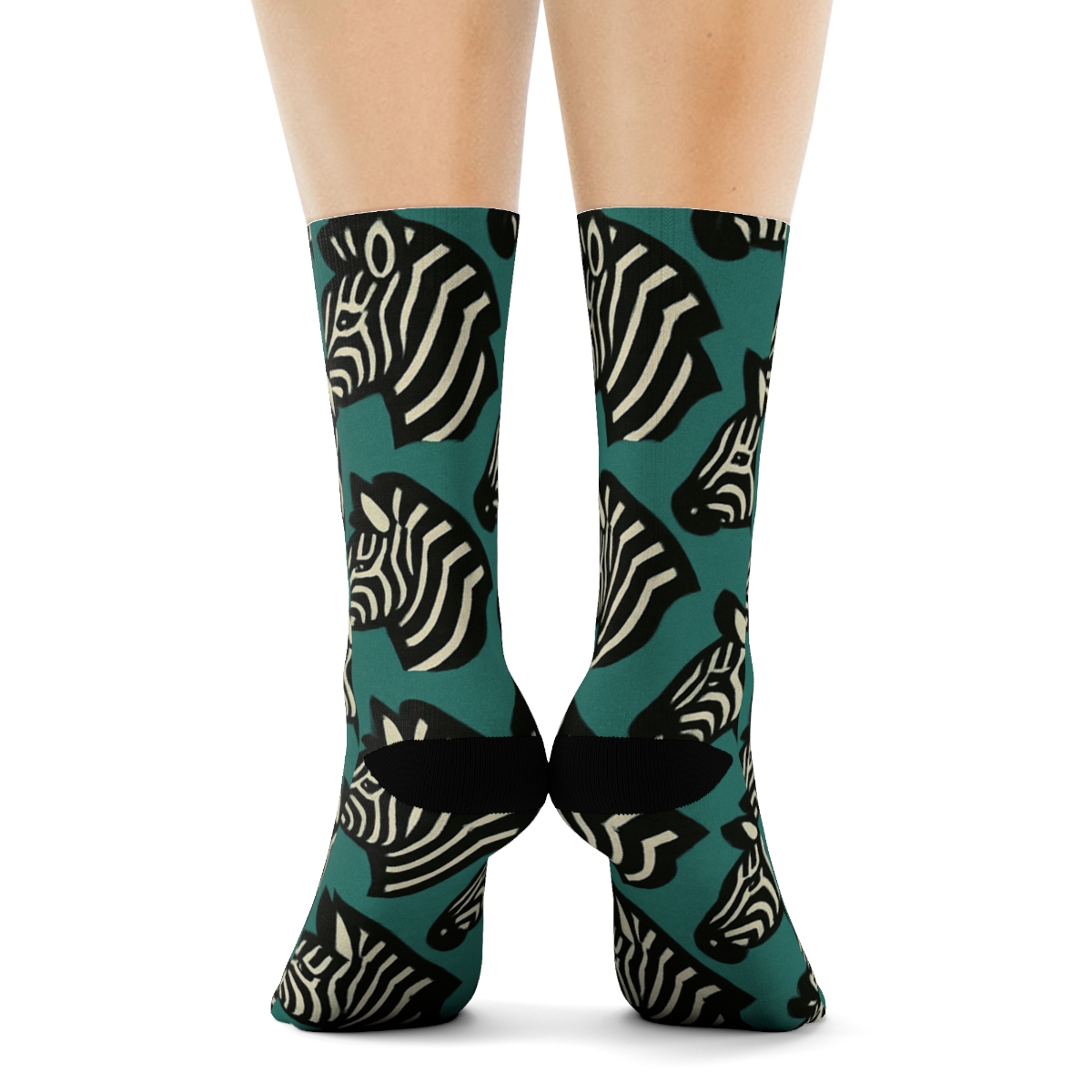 Teal Glow Zebra Head Tile Matrix unique graphic crew socks