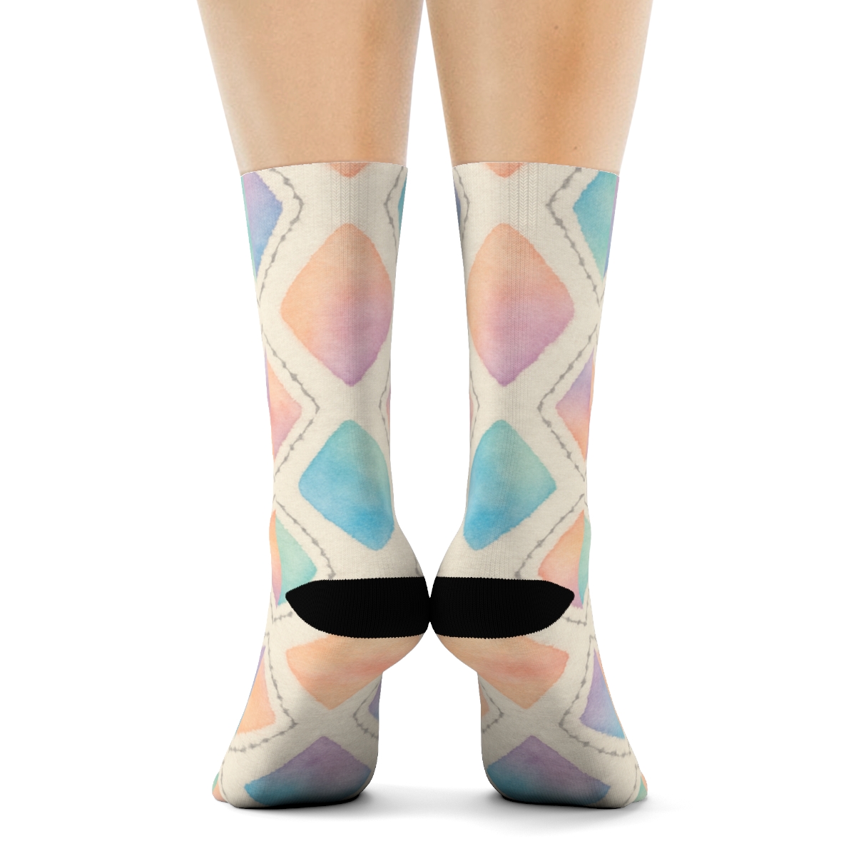 Pastel Shibori Diamond Wave Repeat On Ivory Background custom crew socks