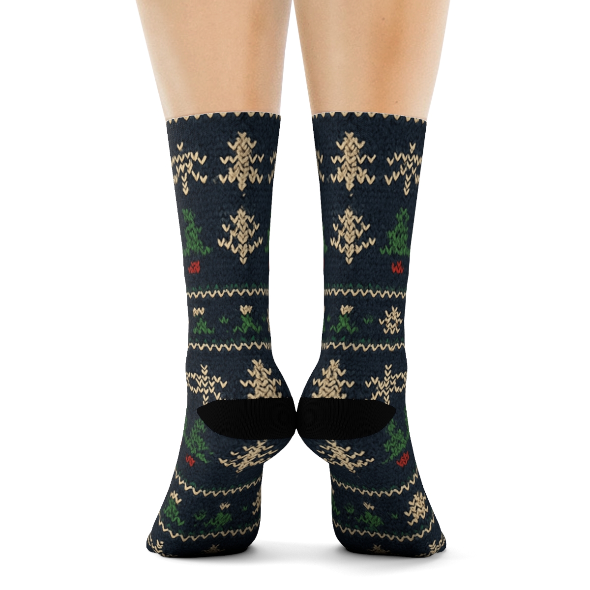 Knitted Bear Sweater Fair Isle On Navy Background personalized crew socks