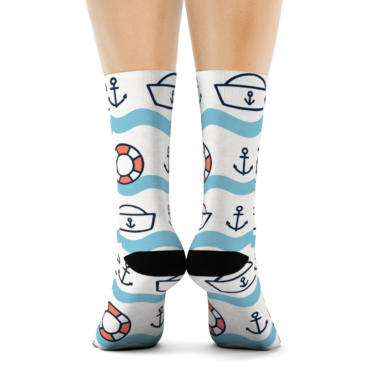 Wave Bands With Sailor Hats In Minimal Rhythm designer printed crew socks