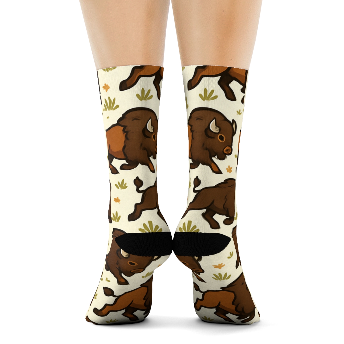 Sunlit Meadow With Running Bison Repeat soft everyday crew socksSunlit Meadow with Running Bison Repeat Crew Socks - Image 4