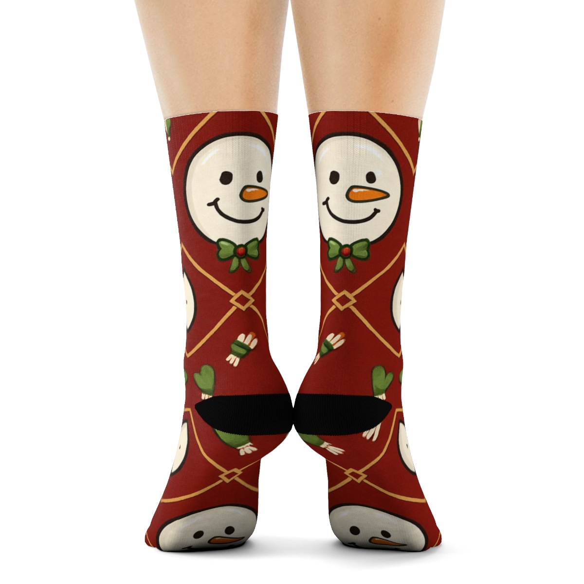 Snowman Lattice On Christmas Red Field custom crew socks