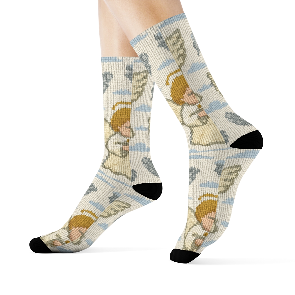 Cloud Strata With Angel Harp Motifs trendy patterned crew socks