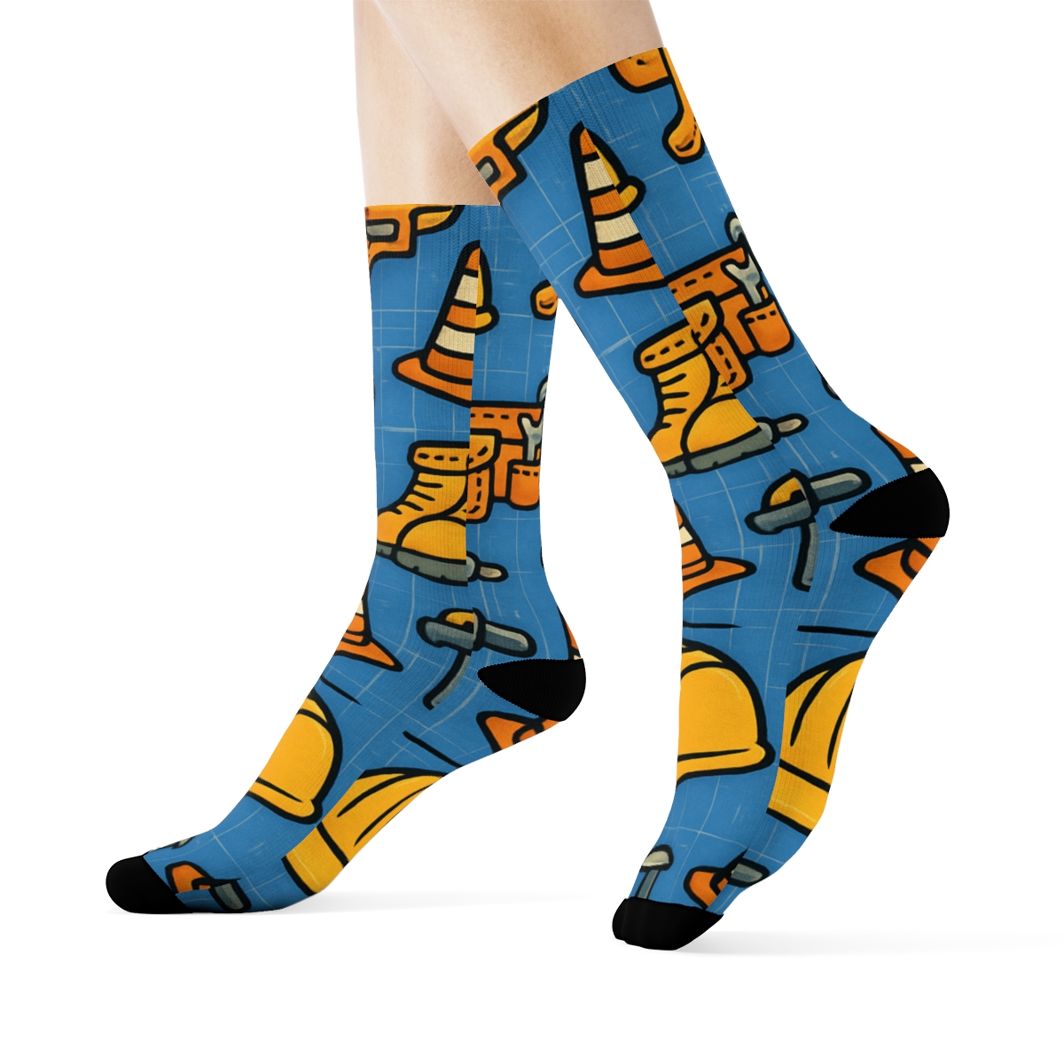 Blueprint Parade With Construction Worker Icons stylish athletic crew socks
