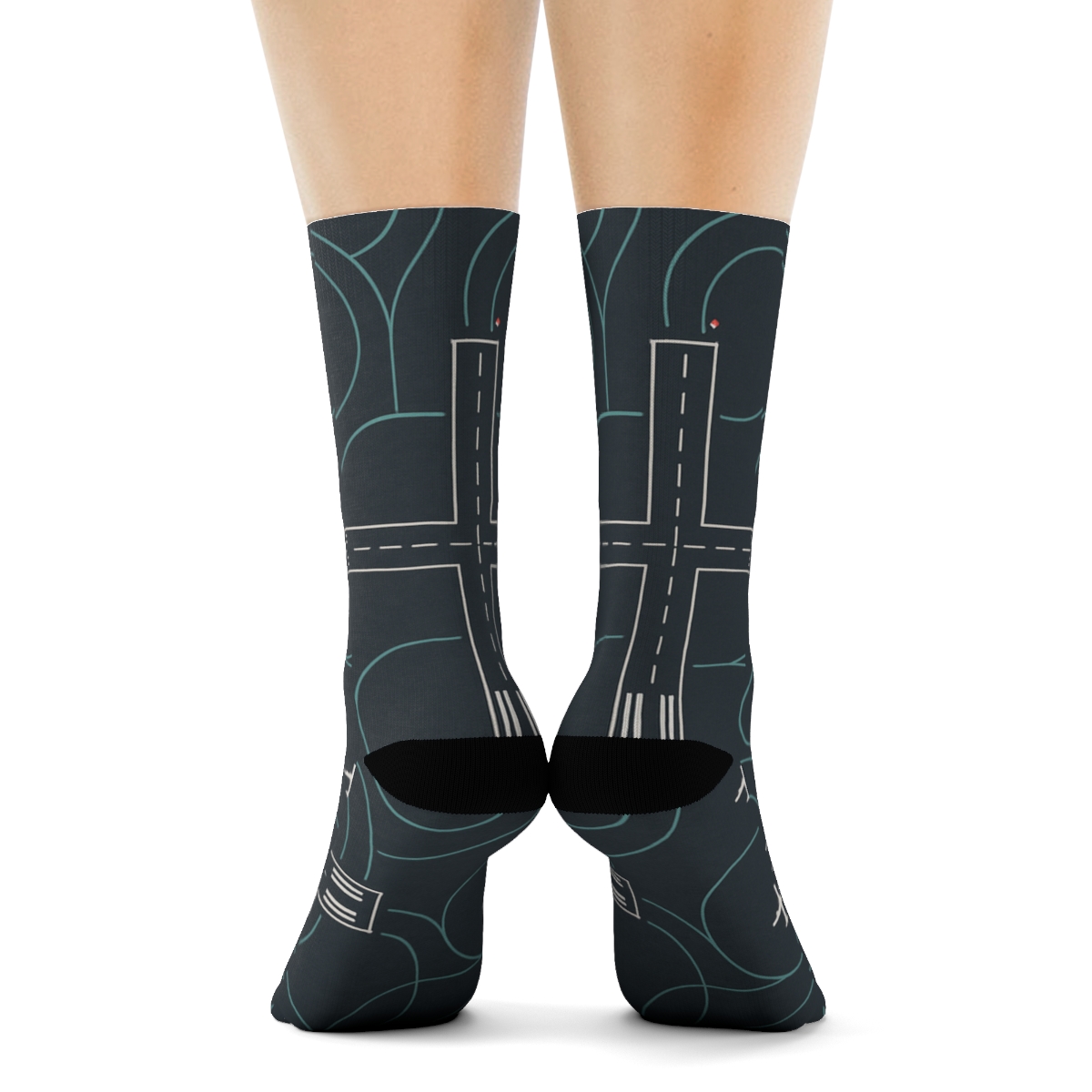 Airplane Runway Lattice Blueprint Pattern unique graphic crew socks