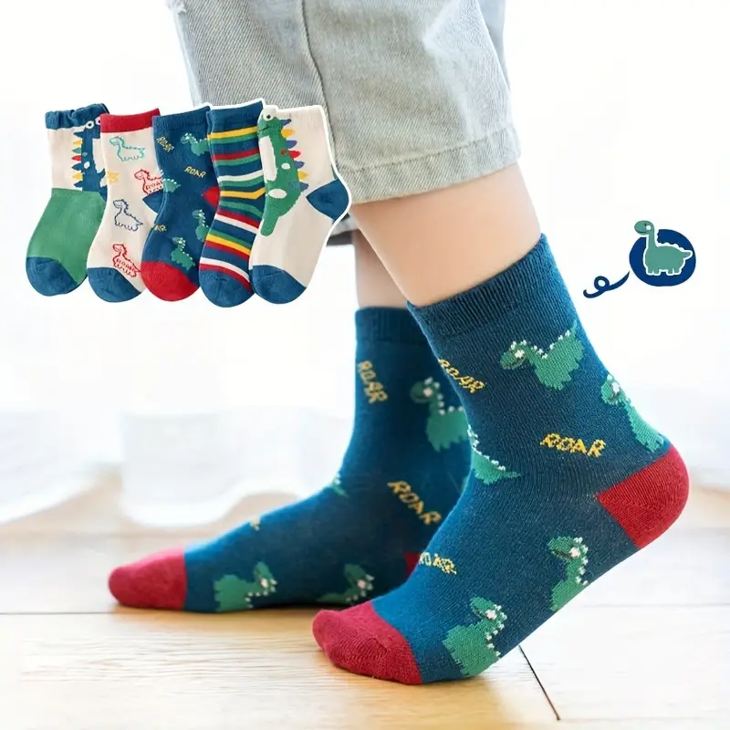 5 pairs of cartoon dinosaur 5 pairs of boys casual fashion knitted breathable sailor socks print socks socks boys socks 2