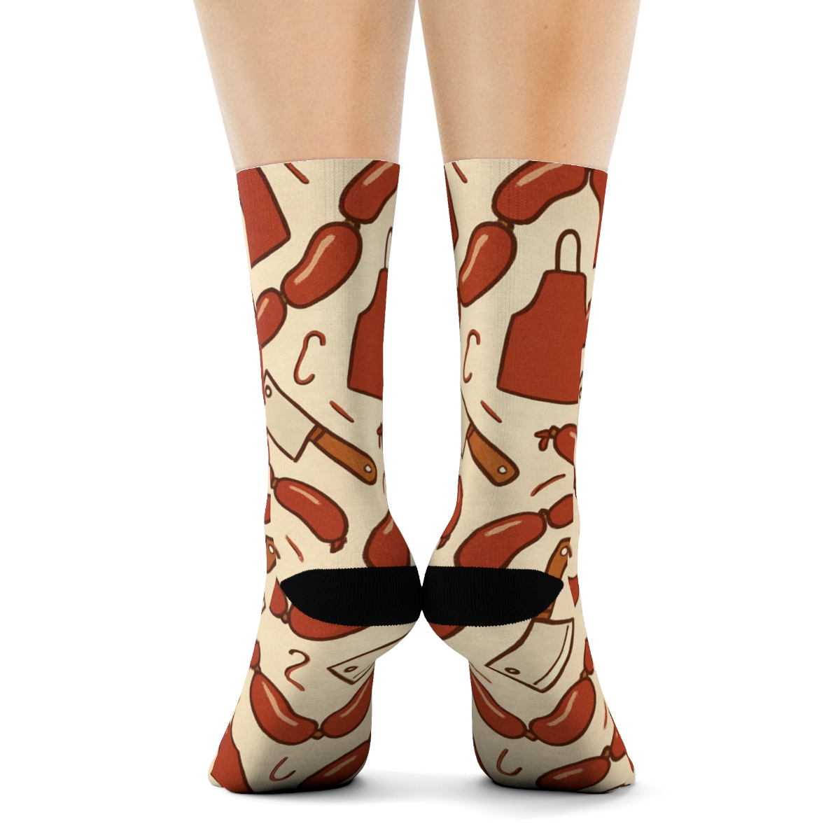 Sausage Tiling With Butcher Apron Icons comfortable cotton crew socks