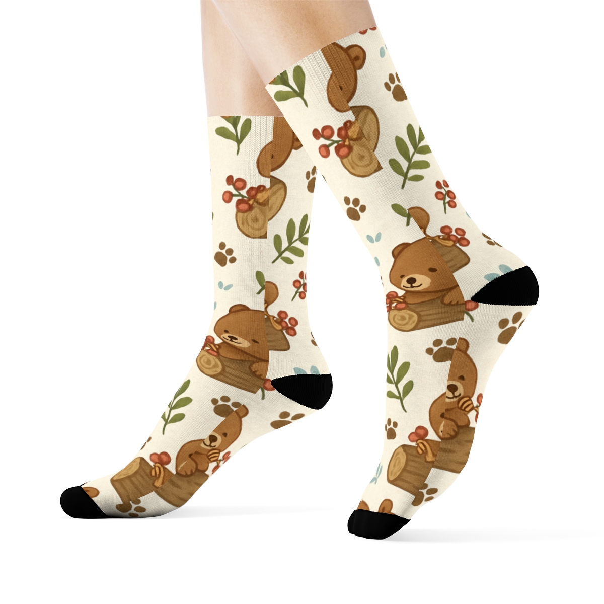 Forest Picnic Pattern With Bear Friends premium sports crew socks