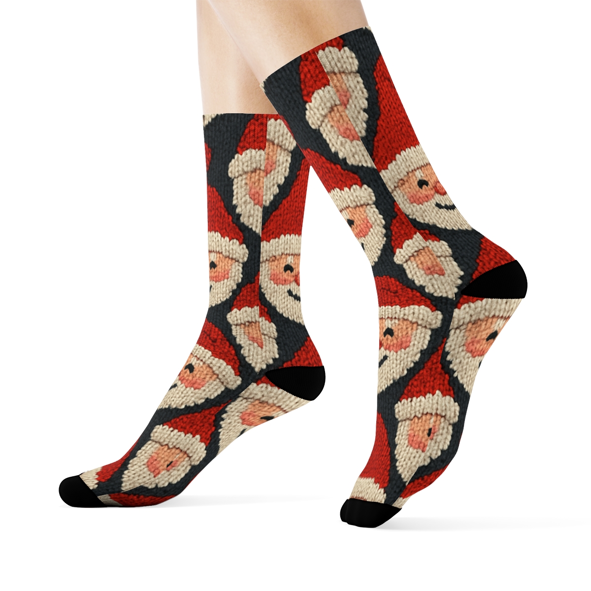 Santa Face Mosaic Christmas unique graphic crew socks