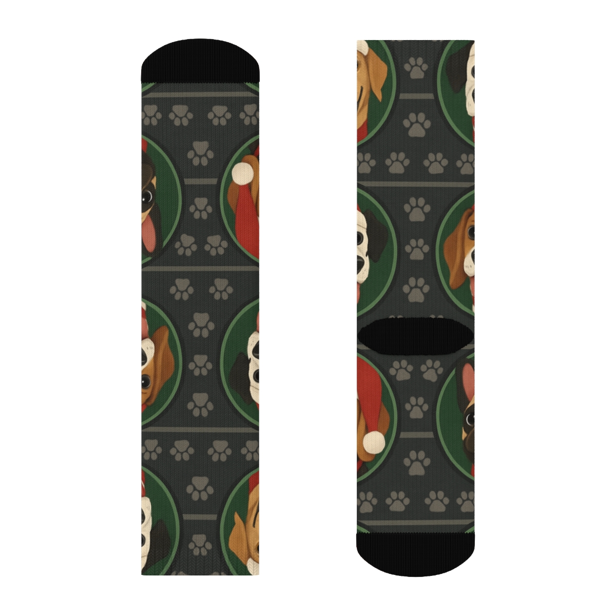Dog Sleigh Bell Paw Print Bands unique graphic crew socks