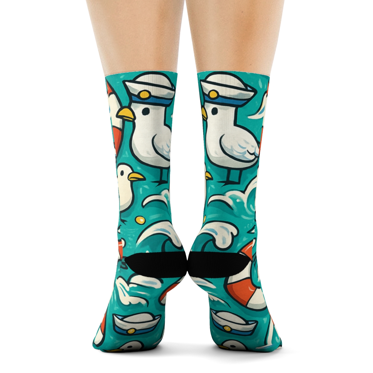 Sailor-Crafted Lifebuoy And Seagull Tessellation soft everyday crew socks