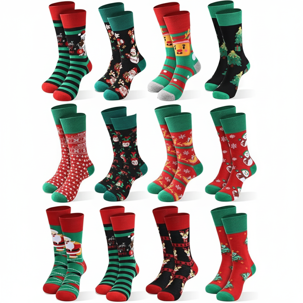 12 Pair Christmas Socks For Men