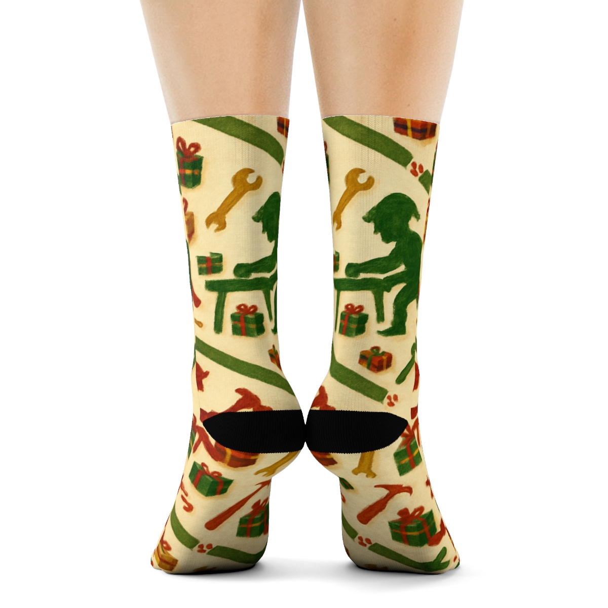 Elf Workshop Diagonal Array Christmas comfortable cotton crew socks