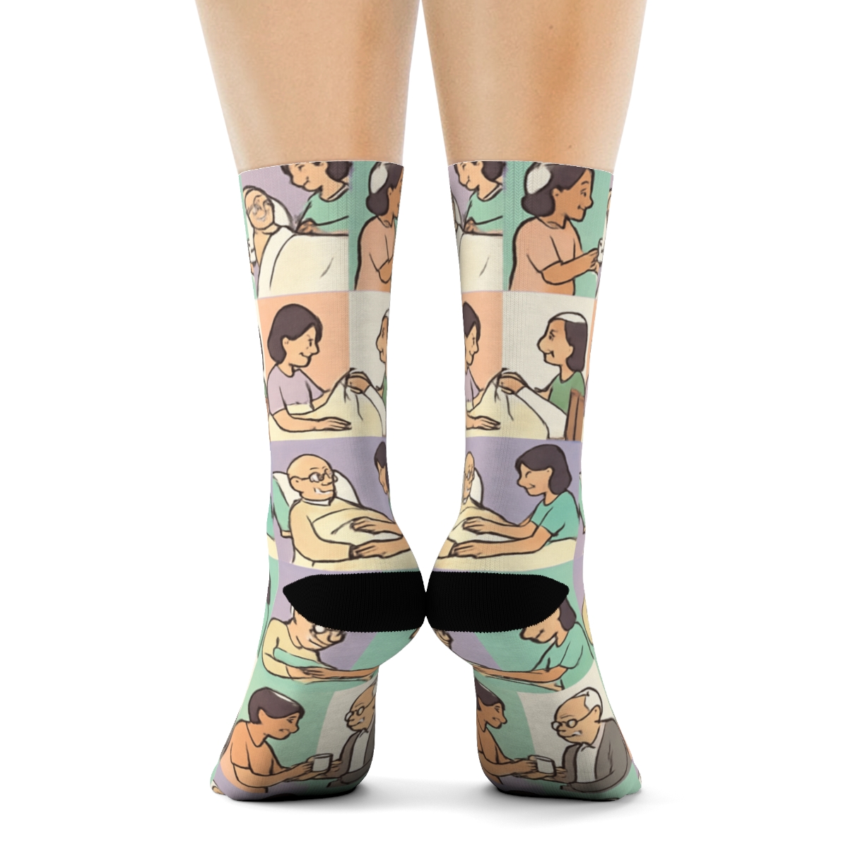 Elderly Care Worker Patchwork Hearts Grid custom crew socks
