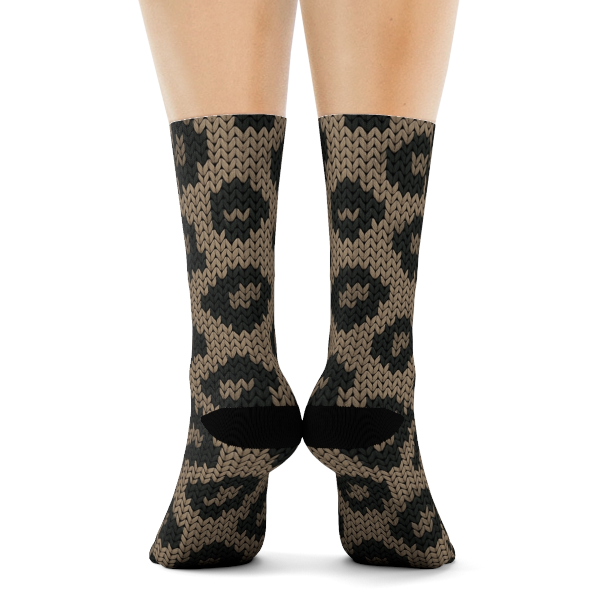 Charcoal Knit Illusion Micro Spot Lattice On Warm Taupe soft everyday crew socks