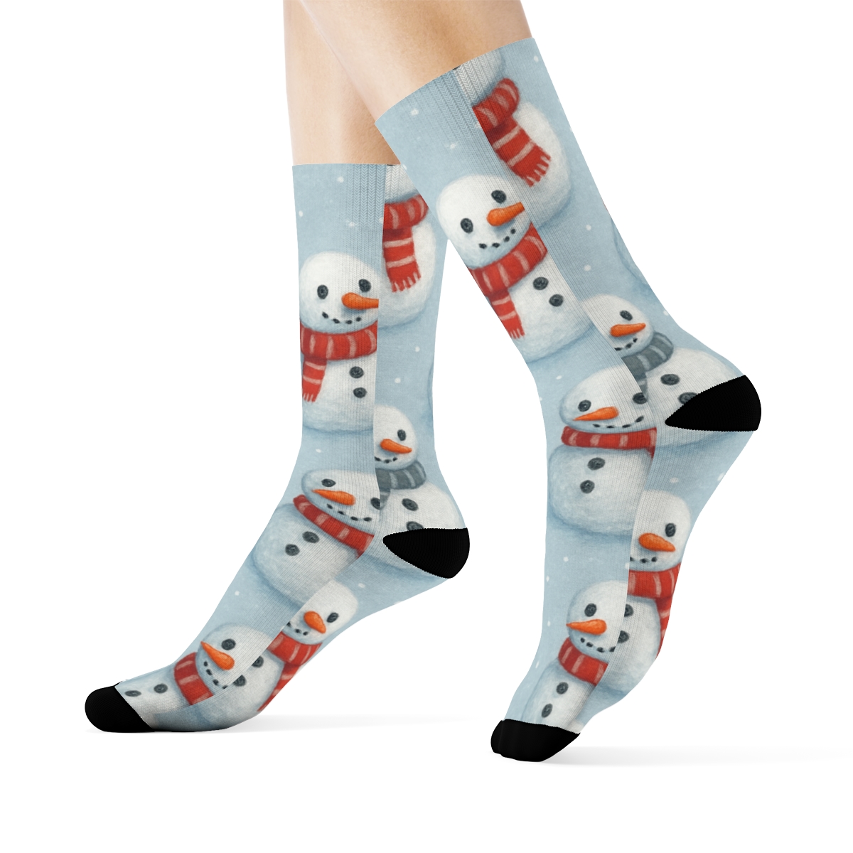 Snowman Buttons And Scarves Xmas Scatter On Ice Blue unique graphic crew socks