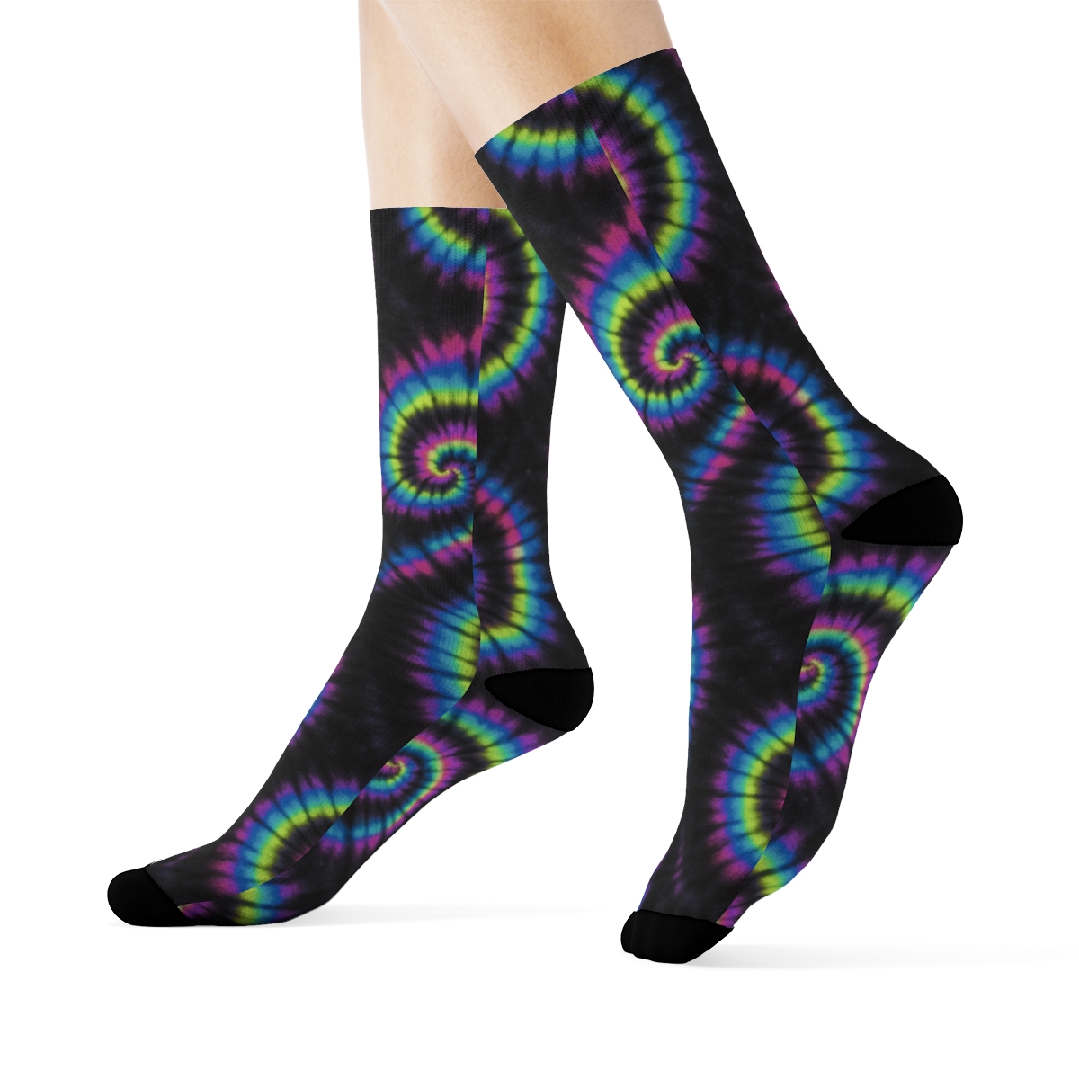 Neon Spiral Tile Lattice On Black Background unique graphic crew socksNeon Spiral Tile Lattice on Black Background Crew Socks - Image 3