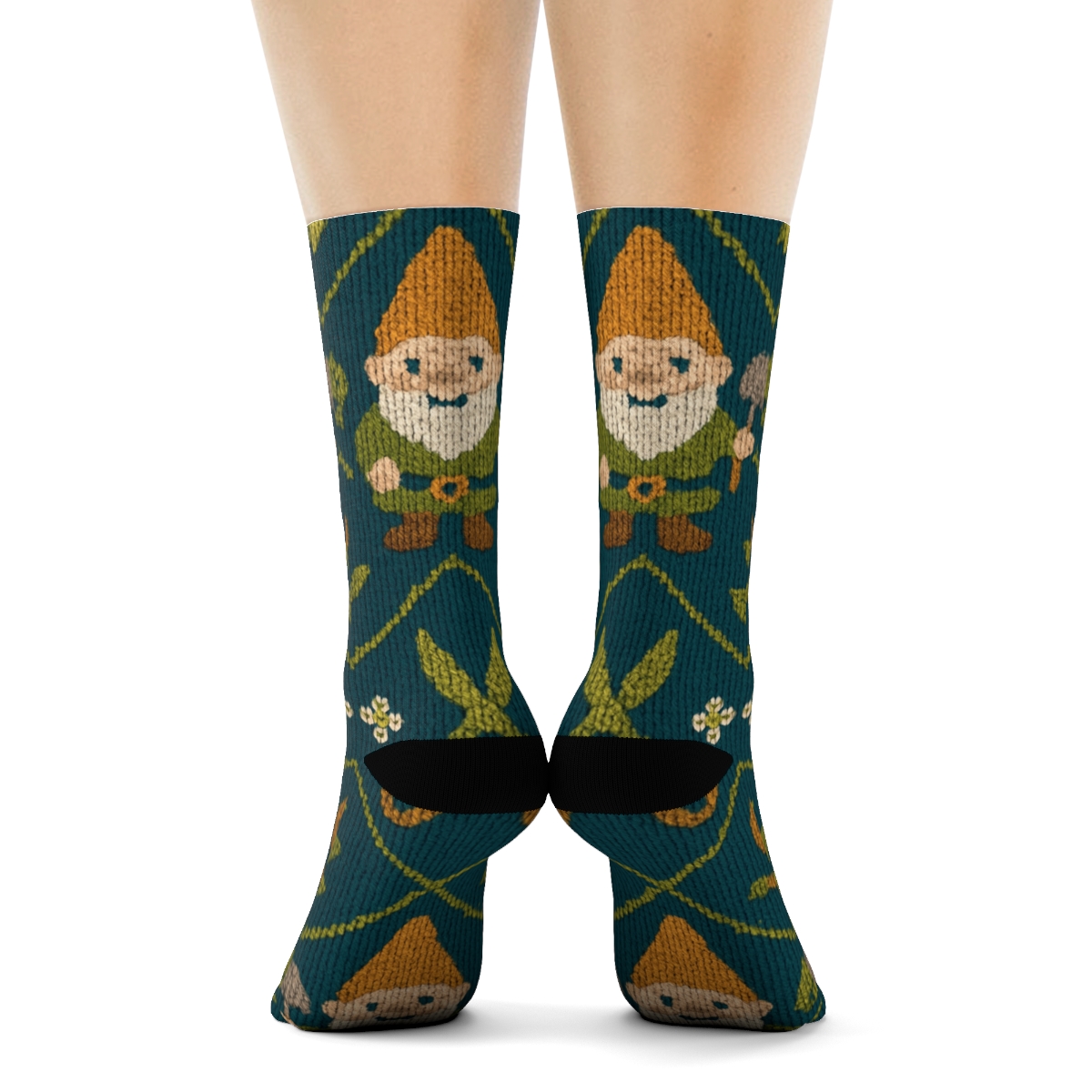 Landscaper Knit Illusion Gnome And Tool Tessellation custom crew socks