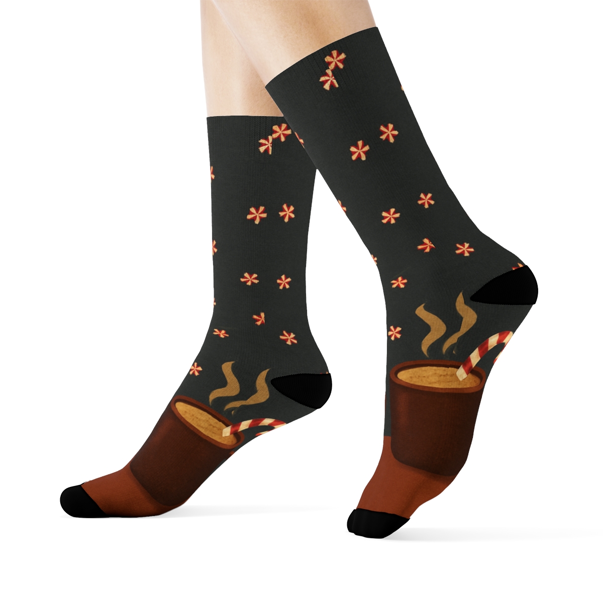 Starlit Mug Border With Cozy Candy Canes personalized crew socks