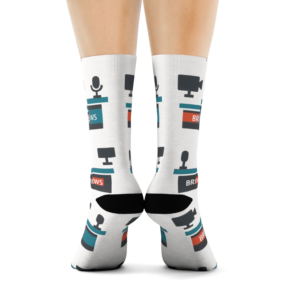 Mirrored Pair Desk Scene With News Anchor premium sports crew socks