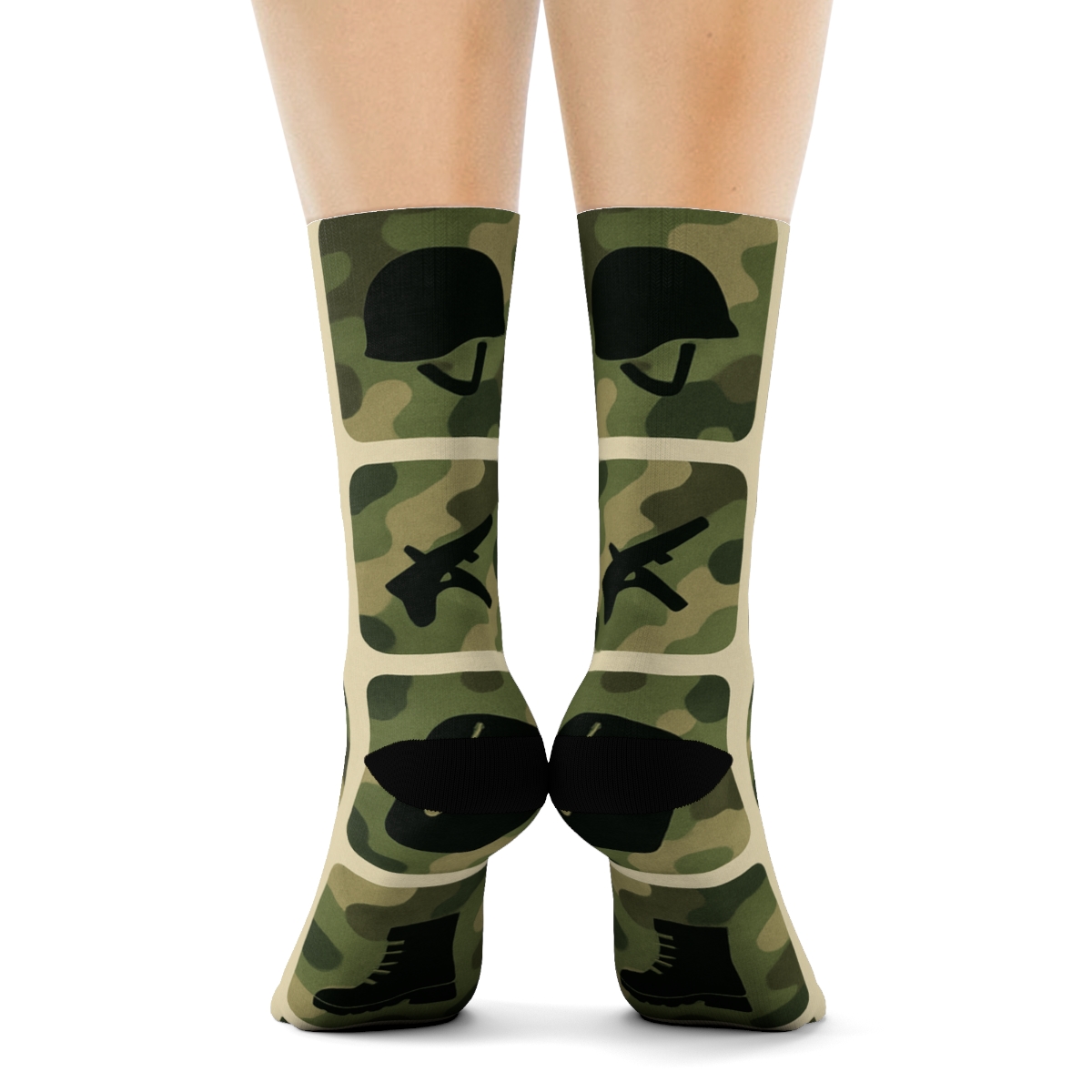 Camouflage Grid With Soldier Icons stylish athletic crew socks