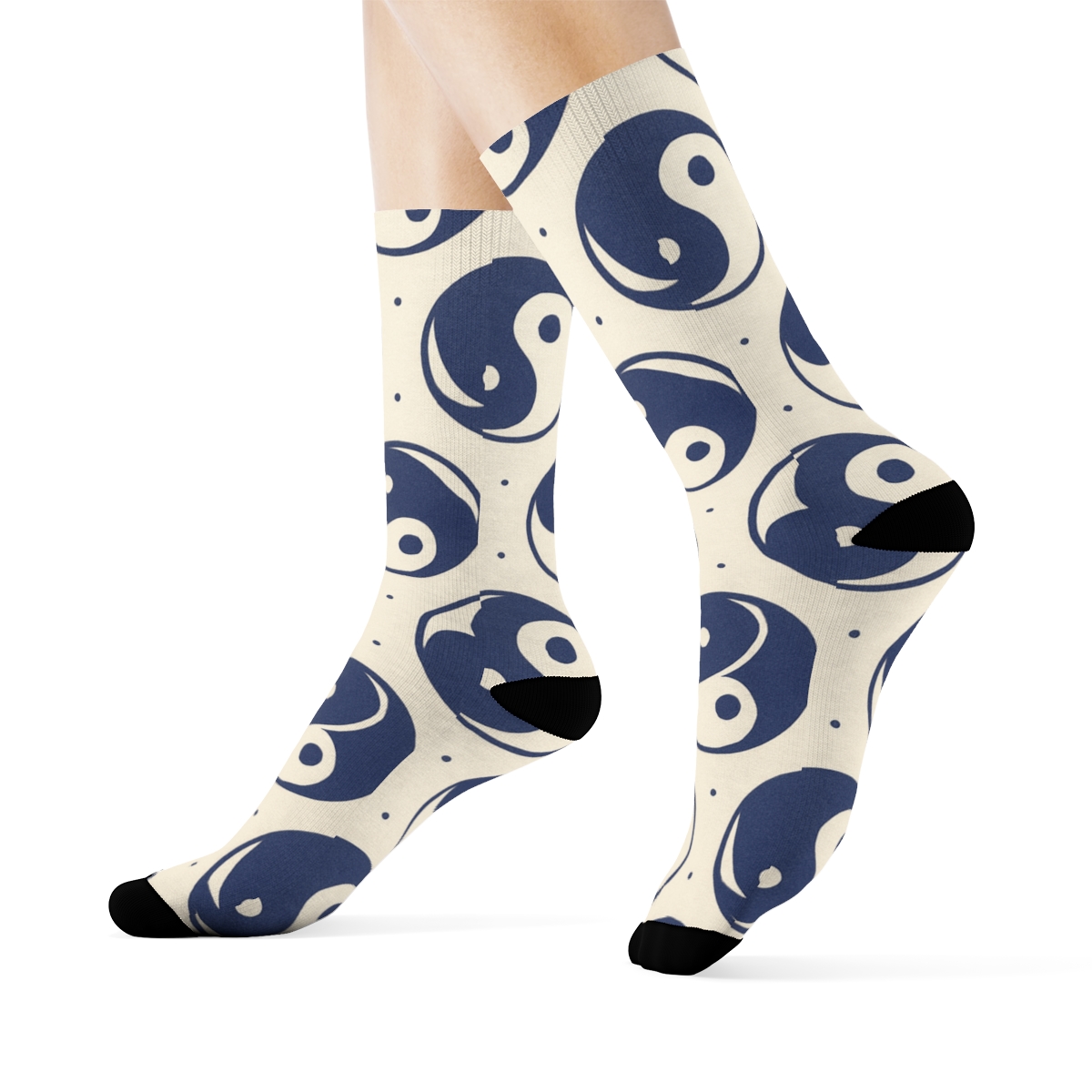 Indigo Koi Dual Spiral Tile On Pale Cream soft everyday crew socksIndigo Koi Dual Spiral Tile on Pale Cream Crew Socks - Image 3
